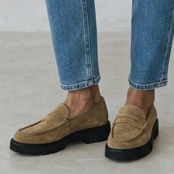 Ann Mashburn Shoes - NEW $325 Ann Mashburn Lug Sole Penny Loafers Military Suede EU 41 US 10.5-11